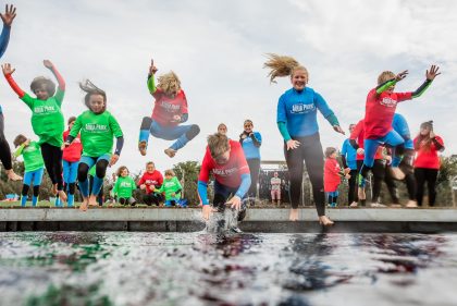IOW Aqua Park kids jumping in